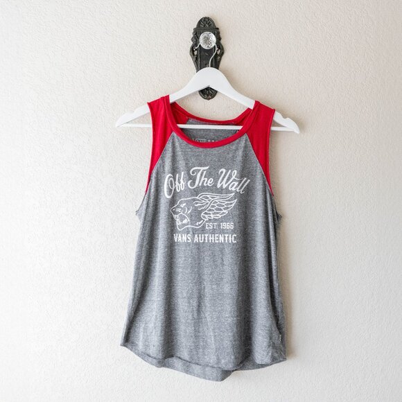 Vans Tops - Vans Top Womens Sz M Red Gray White Off the Wall Sleeveless Tank Graphic Skater